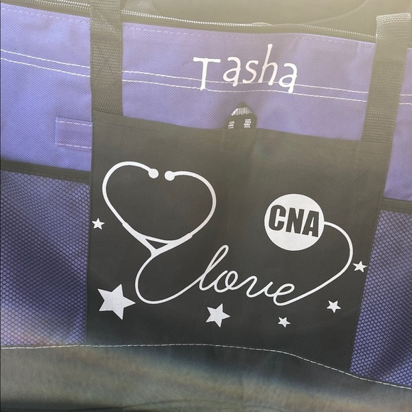 NWOT Blackand Purple CNA Love Tote monogrammed with the name, Tasha - Picture 1 of 6
